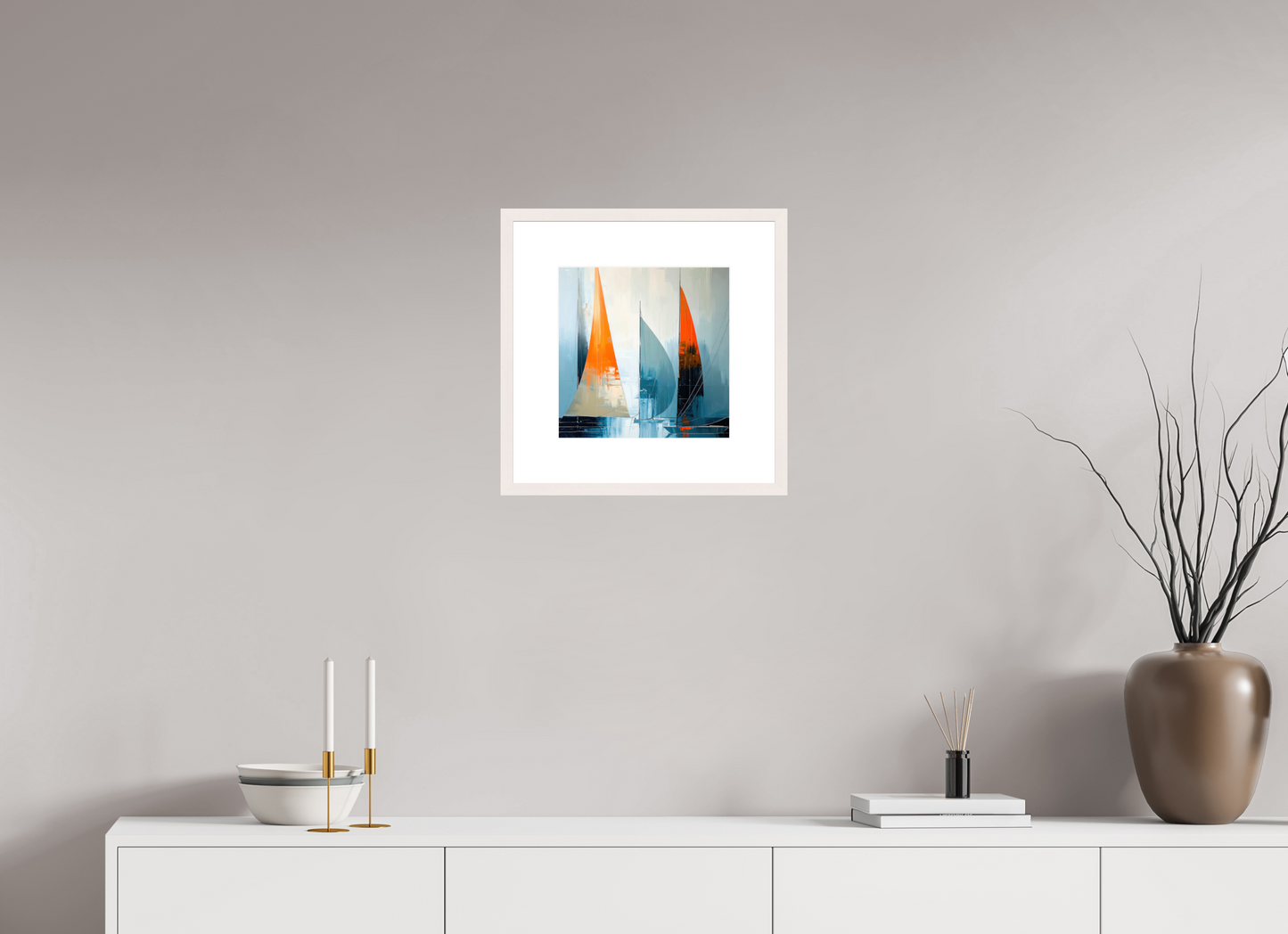 30 x 30 cm, Fine Art Print gerahmt Segelboot-Kunst - Abstraktion in Bewegung
