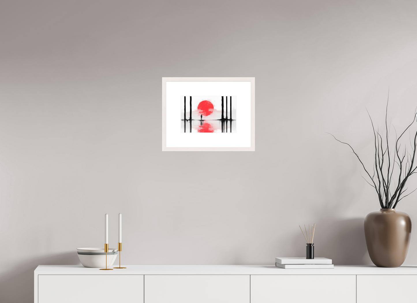30 x 20 cm, Fine Art Print gerahmt Rote Sonne, Stille Küste