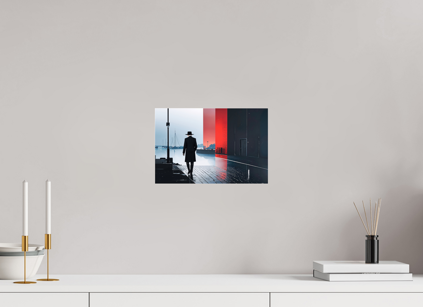 30 x 20 cm, Acrylglas glänzend standard Mann in Hafenstadt -noir city- 01