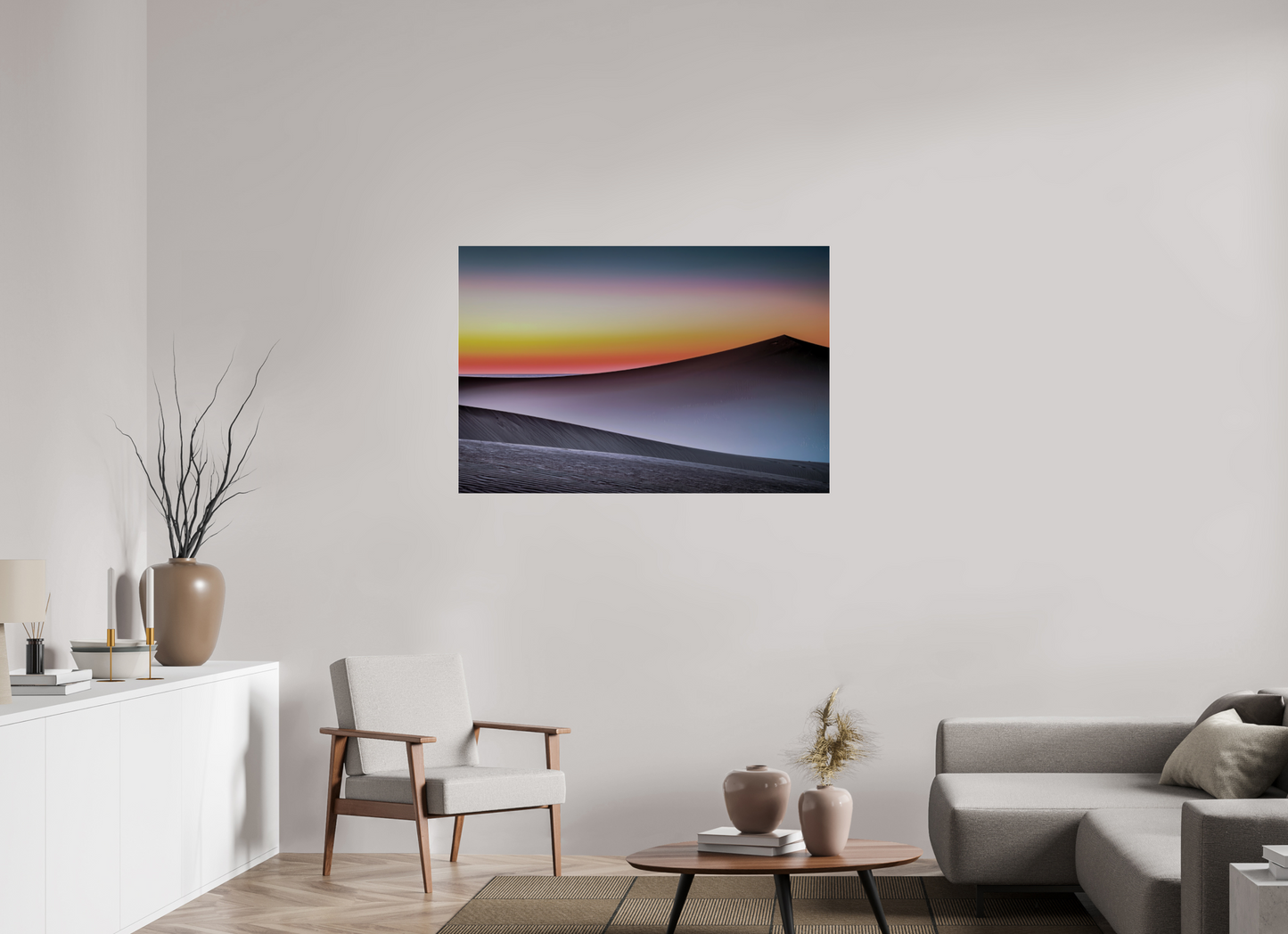 120 x 80 cm, Acrylglas glänzend standard Dämmerung über der Düne—Wandkunst, Fine Art Print, Leinwand, Acryldruck, Alu-Dibond