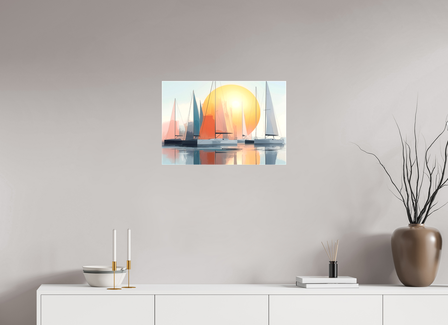 60 x 40 cm, Leinwand glänzend Segelboot-Kunst - Zwischen Horizont und Geometrie-01