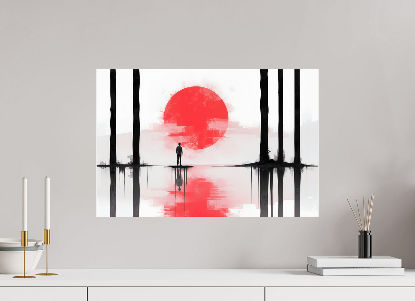 60 x 40 cm, Acrylglas glänzend standard Rote Sonne, Stille Küste—Wandkunst, Fine Art Print, Leinwand, Acryldruck, Alu-Dibond
