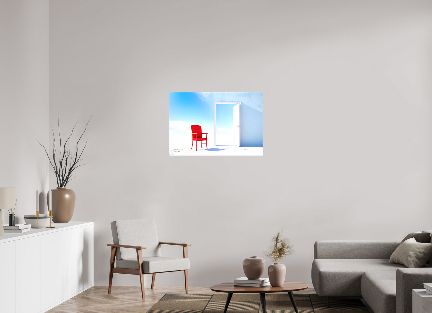 90 x 60 cm, Leinwand glänzend Blick durch die Tür surreal-02