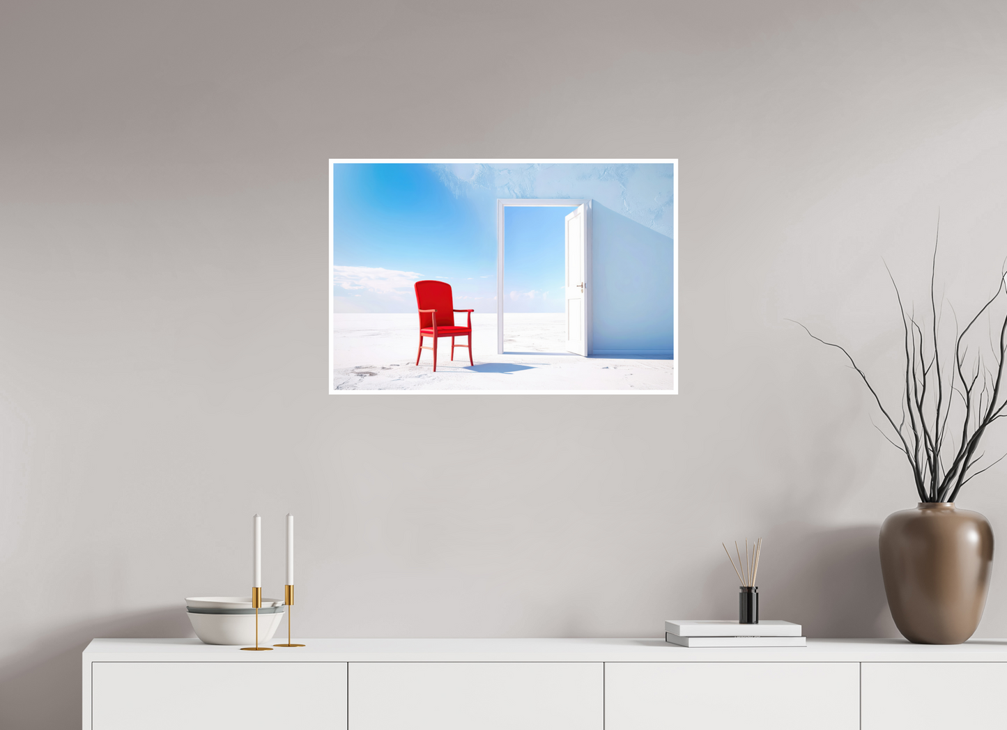 75 x 50 cm, Fine Art Print Hahnemühle Baryta Blick durch die Tür surreal-02—Wandkunst, Fine Art Print, Leinwand, Acryldruck, Alu-Dibond