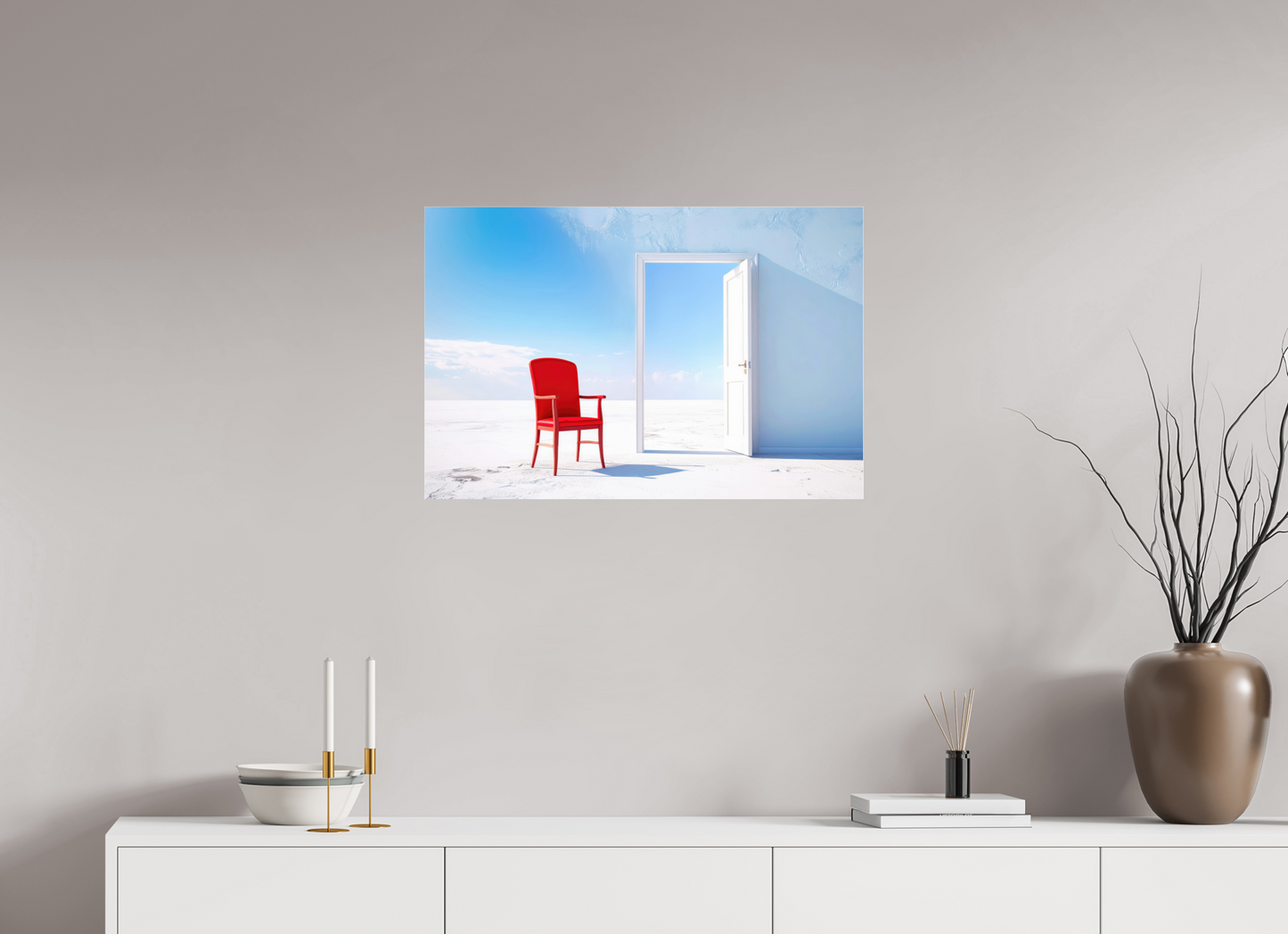 75 x 50 cm, Acrylglas glänzend standard Blick durch die Tür surreal-02—Wandkunst, Fine Art Print, Leinwand, Acryldruck, Alu-Dibond
