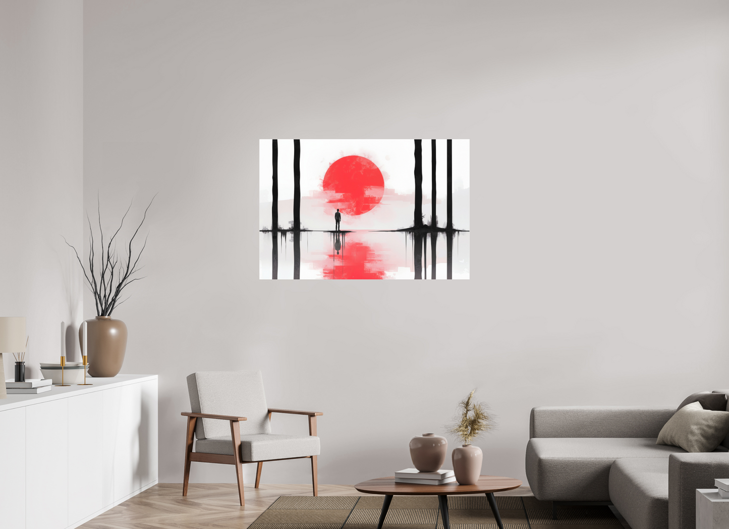 120 x 80 cm, Fine Art Pigmentdruck hinter Acrylglas Rote Sonne, Stille Küste—Wandkunst, Fine Art Print, Leinwand, Acryldruck, Alu-Dibond