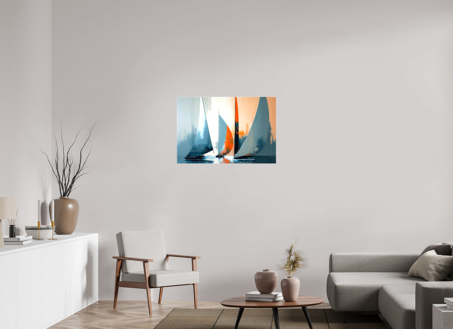 90 x 60 cm, Leinwand glänzend Segelboote abstrakt-14-32—Wandkunst, Fine Art Print, Leinwand, Acryldruck, Alu-Dibond
