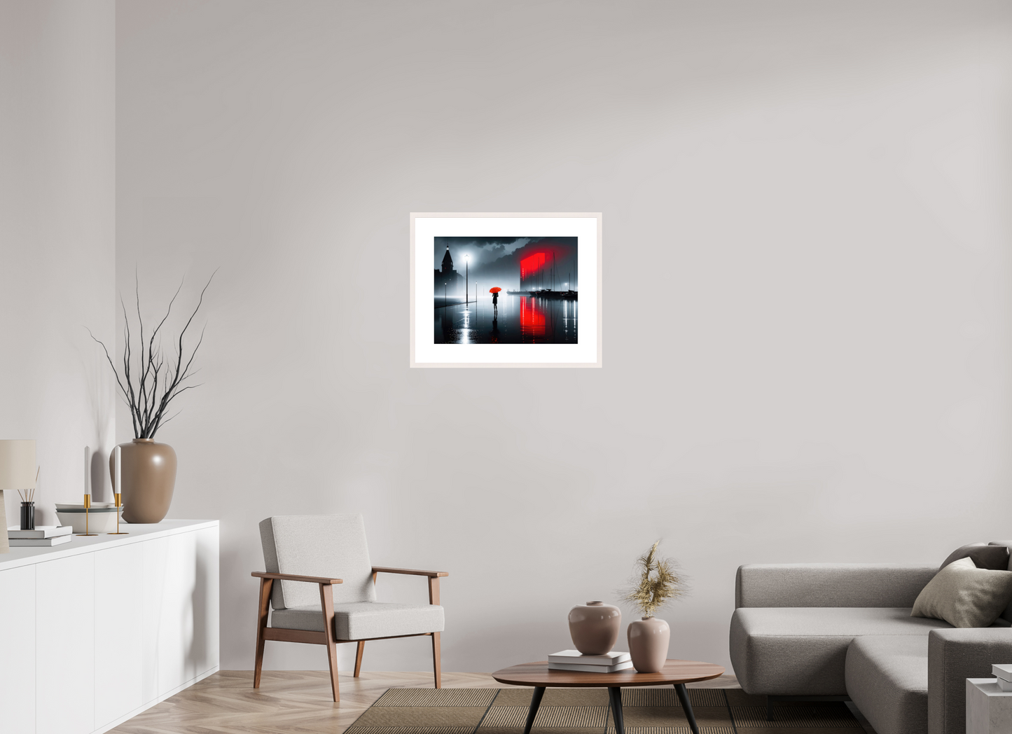 60 x 45 cm, Fine Art Print gerahmt Frau am Seglerhafen bei Nacht-01
