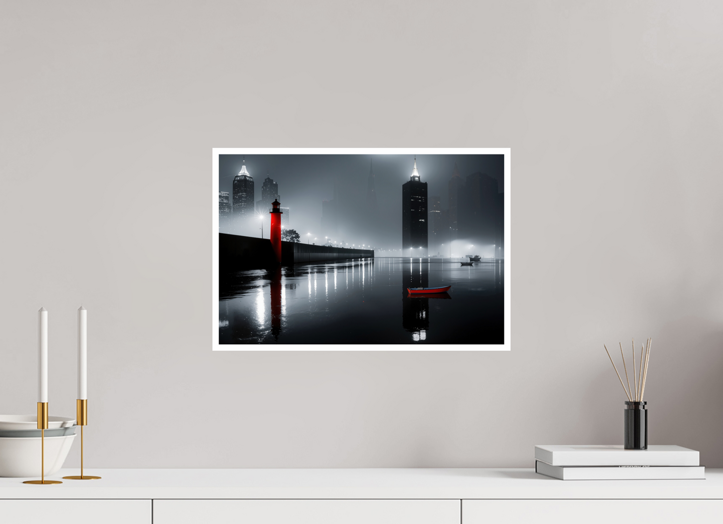 45 x 30 cm, Fine Art Print Hahnemühle Baryta Hafenstadt bei Nacht -noir city- 01