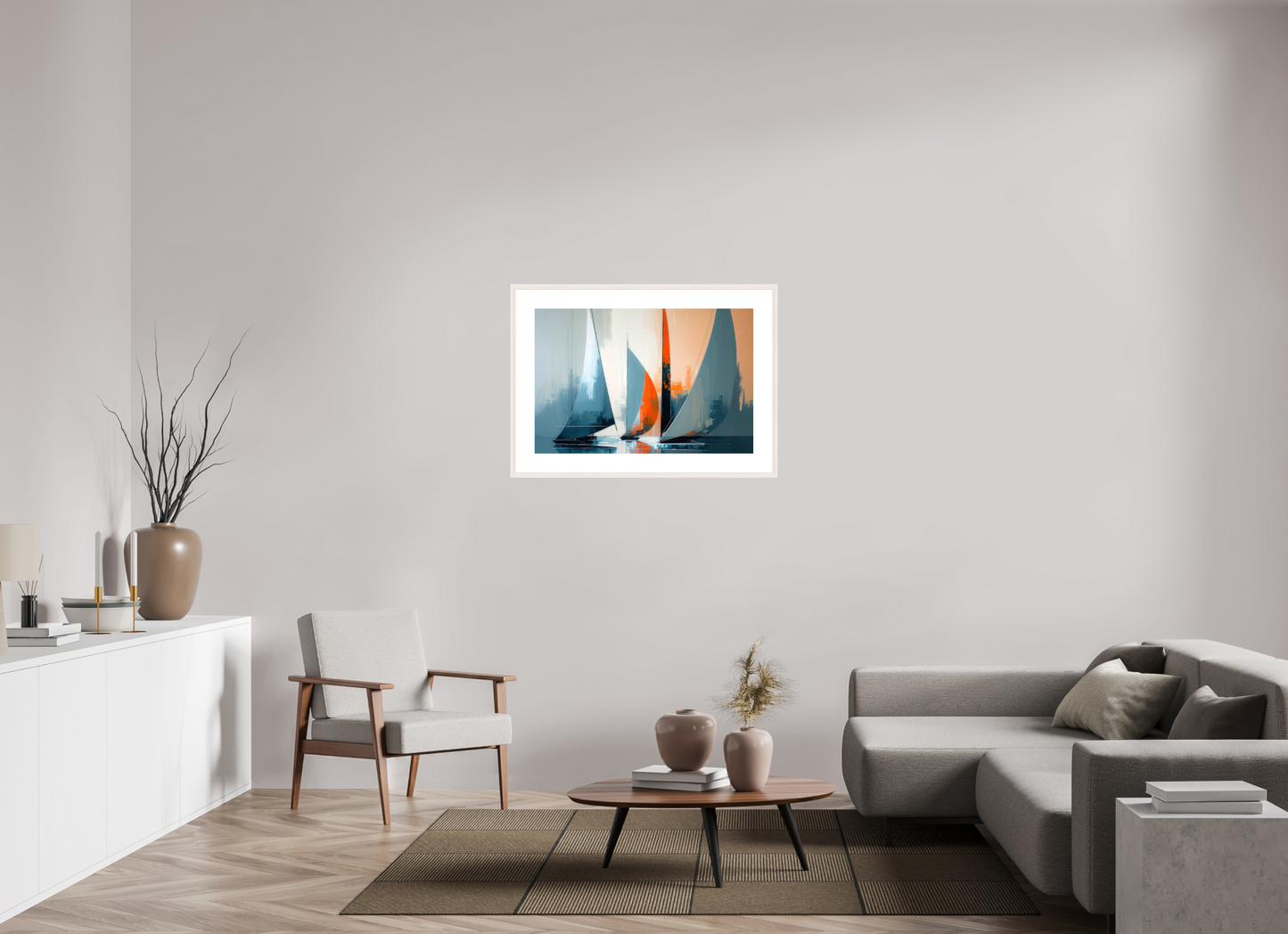 90 x 60 cm, Fine Art Print gerahmt Segelboote abstrakt-14-32