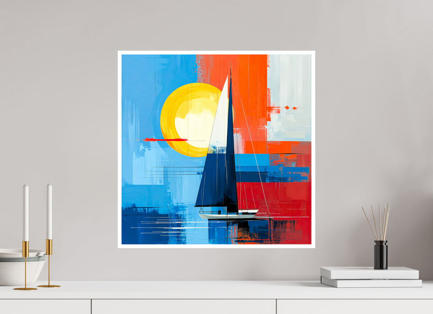 50 x 50 cm, Fine Art Print Hahnemühle Baryta Segelboot-Kunst – Licht, Farbe und Bewegung—Wandkunst, Fine Art Print, Leinwand, Acryldruck, Alu-Dibond