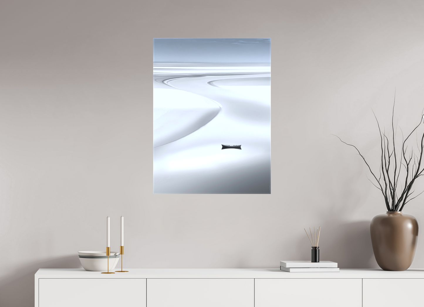 60 x 80 cm, Leinwand glänzend Boot im Wattenmeer