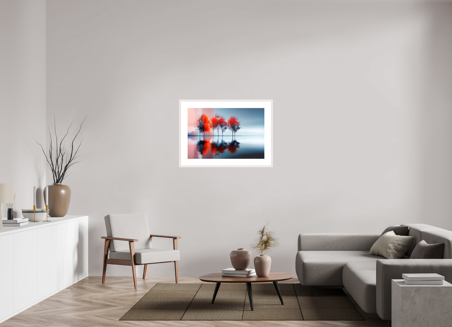 90 x 60 cm, Fine Art Print gerahmt Stille in Rot