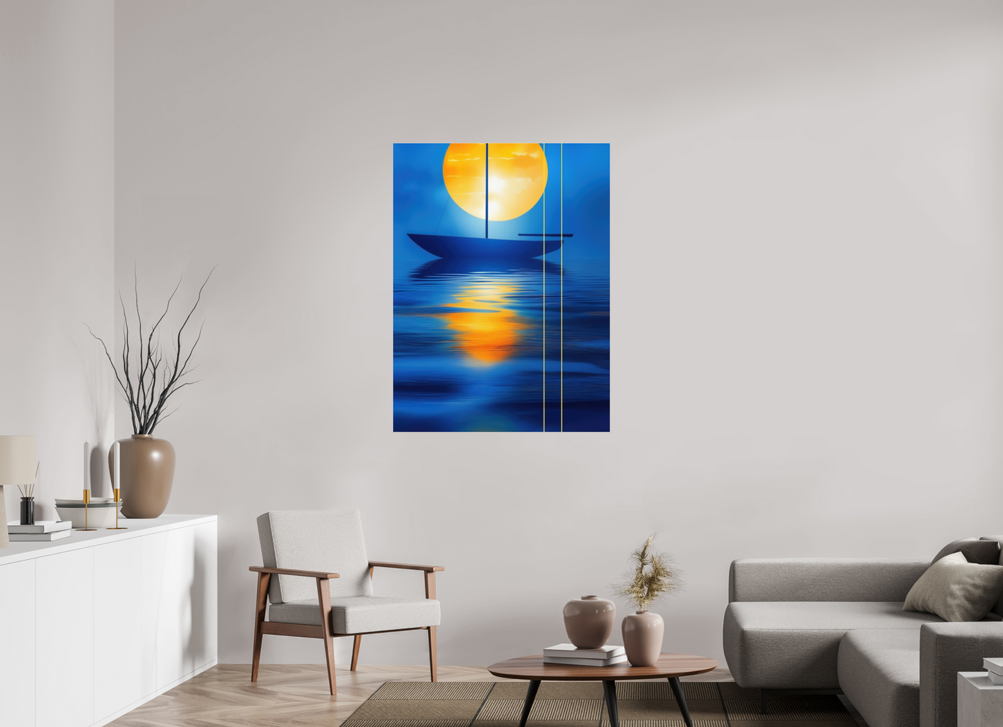 90 x 120 cm, Acrylglas glänzend standard Segel im goldenen Kreis—Wandkunst, Fine Art Print, Leinwand, Acryldruck, Alu-Dibond