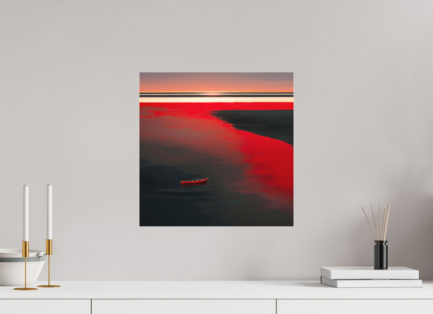 40 x 40 cm, Fine Art Pigmentdruck hinter Acrylglas Allein im Rot