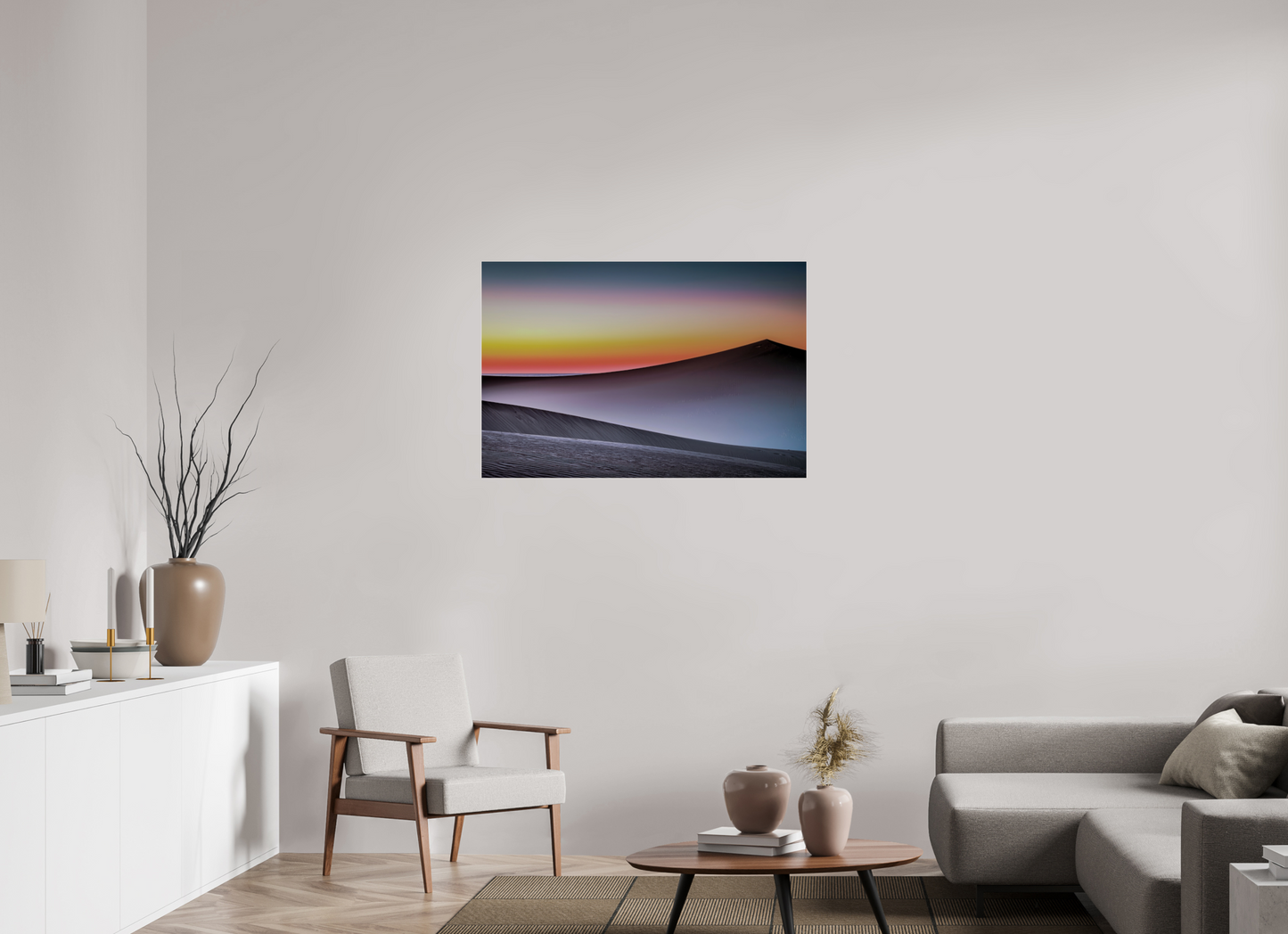 105 x 70 cm, Acrylglas glänzend standard Dämmerung über der Düne—Wandkunst, Fine Art Print, Leinwand, Acryldruck, Alu-Dibond
