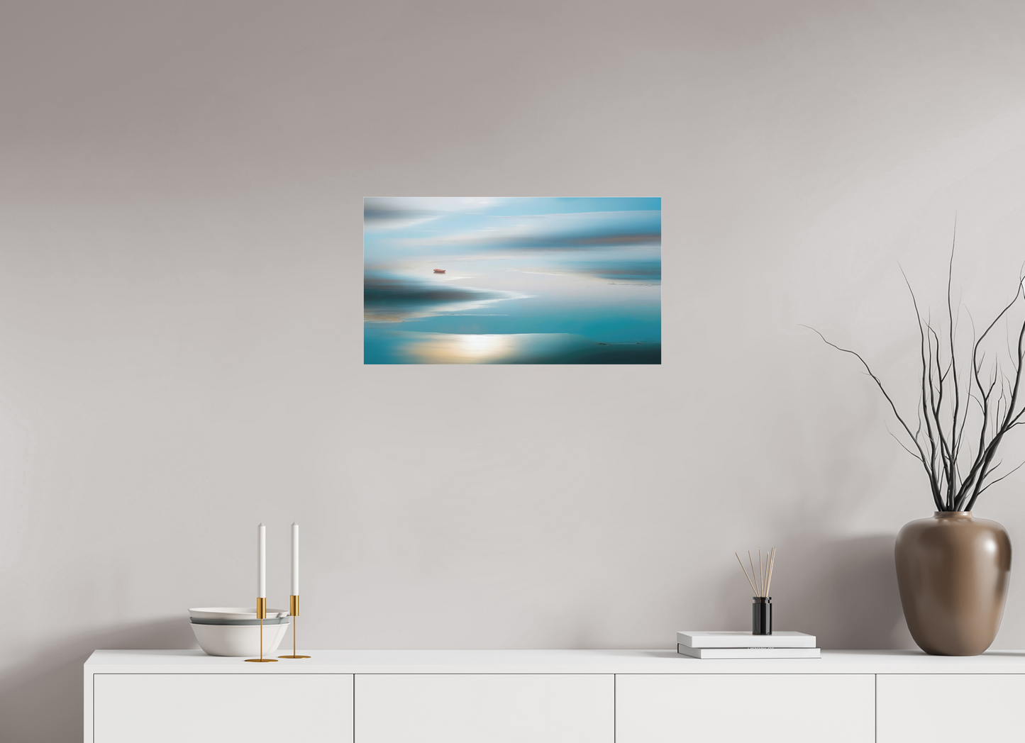 64 x 36 cm, Fine Art Pigmentdruck hinter Acrylglas Boot im Wattenmeer-06—Wandkunst, Fine Art Print, Leinwand, Acryldruck, Alu-Dibond