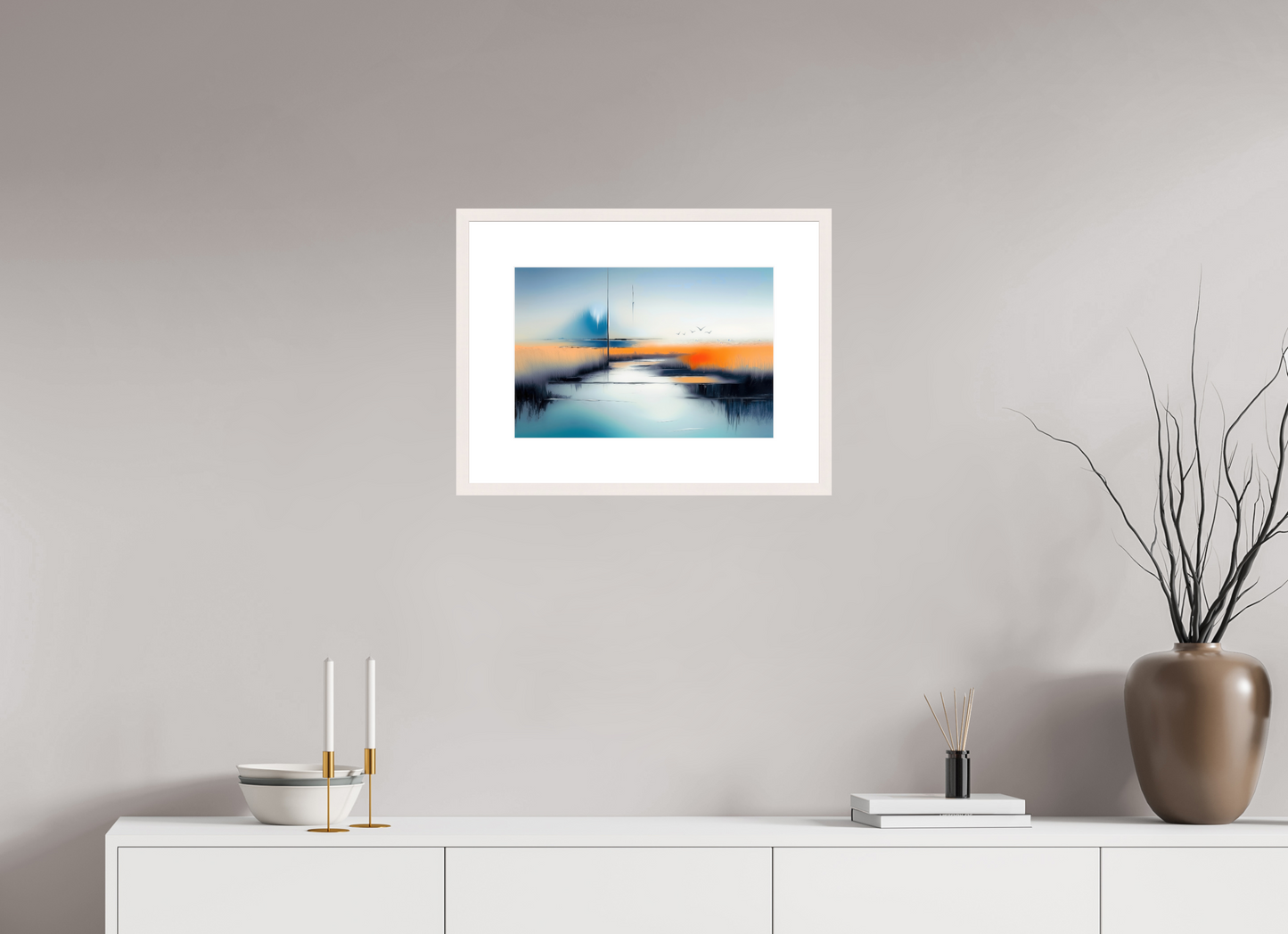 45 x 30 cm, Fine Art Print gerahmt Salzwiese im schwebenden Licht
