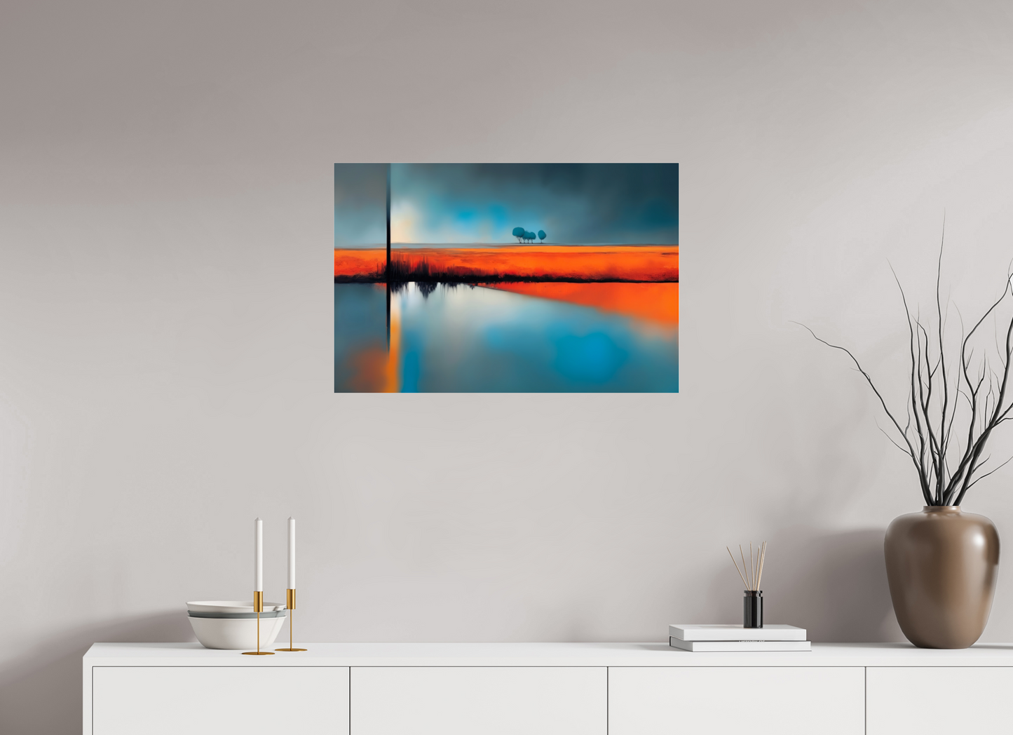 75 x 50 cm, Acrylglas glänzend standard Blauer Halt am roten Ufer—Wandkunst, Fine Art Print, Leinwand, Acryldruck, Alu-Dibond