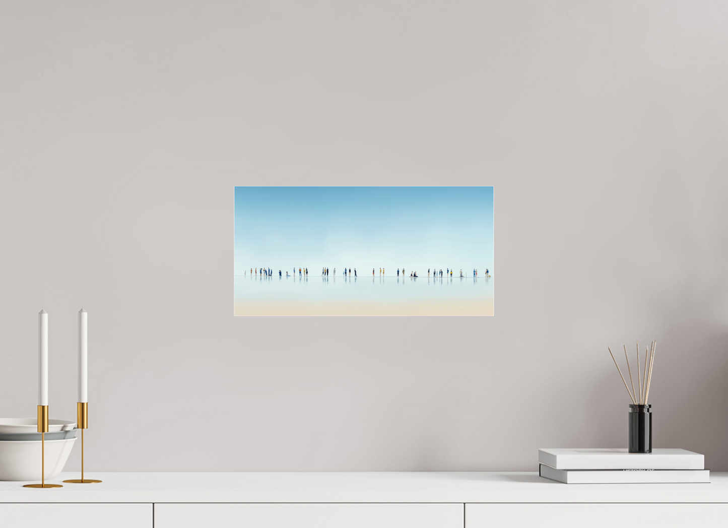 40 x 20 cm, Fine Art Pigmentdruck hinter Acrylglas Menschen am Strand-01-21