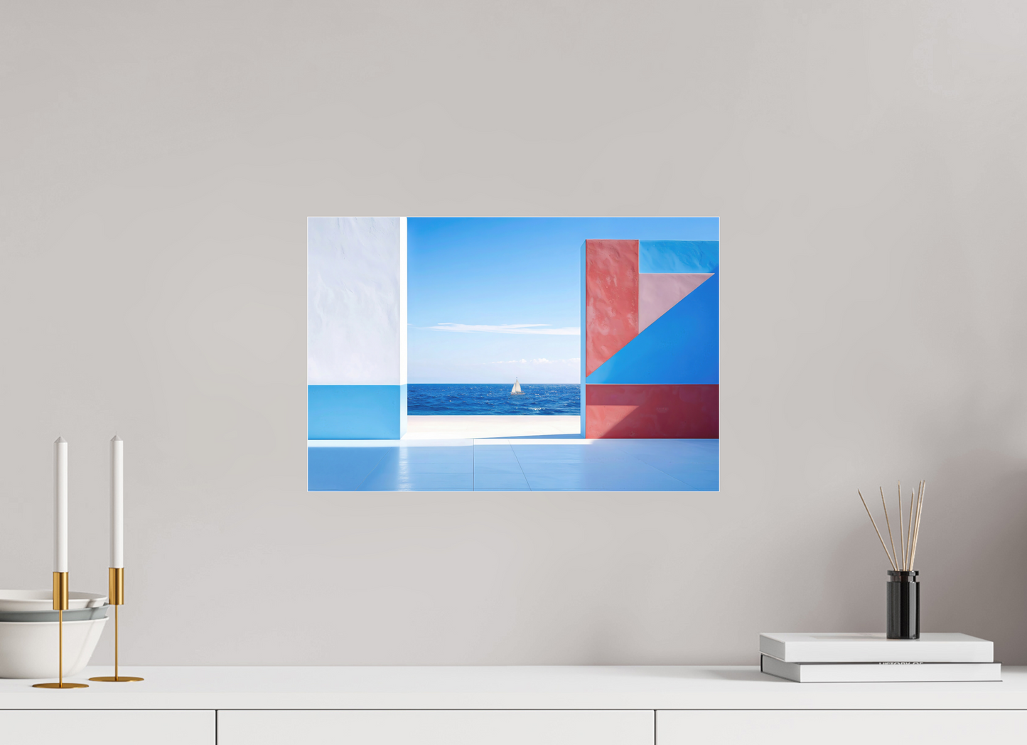 45 x 30 cm, Fine Art Pigmentdruck hinter Acrylglas Mauer am Meer-03—Wandkunst, Fine Art Print, Leinwand, Acryldruck