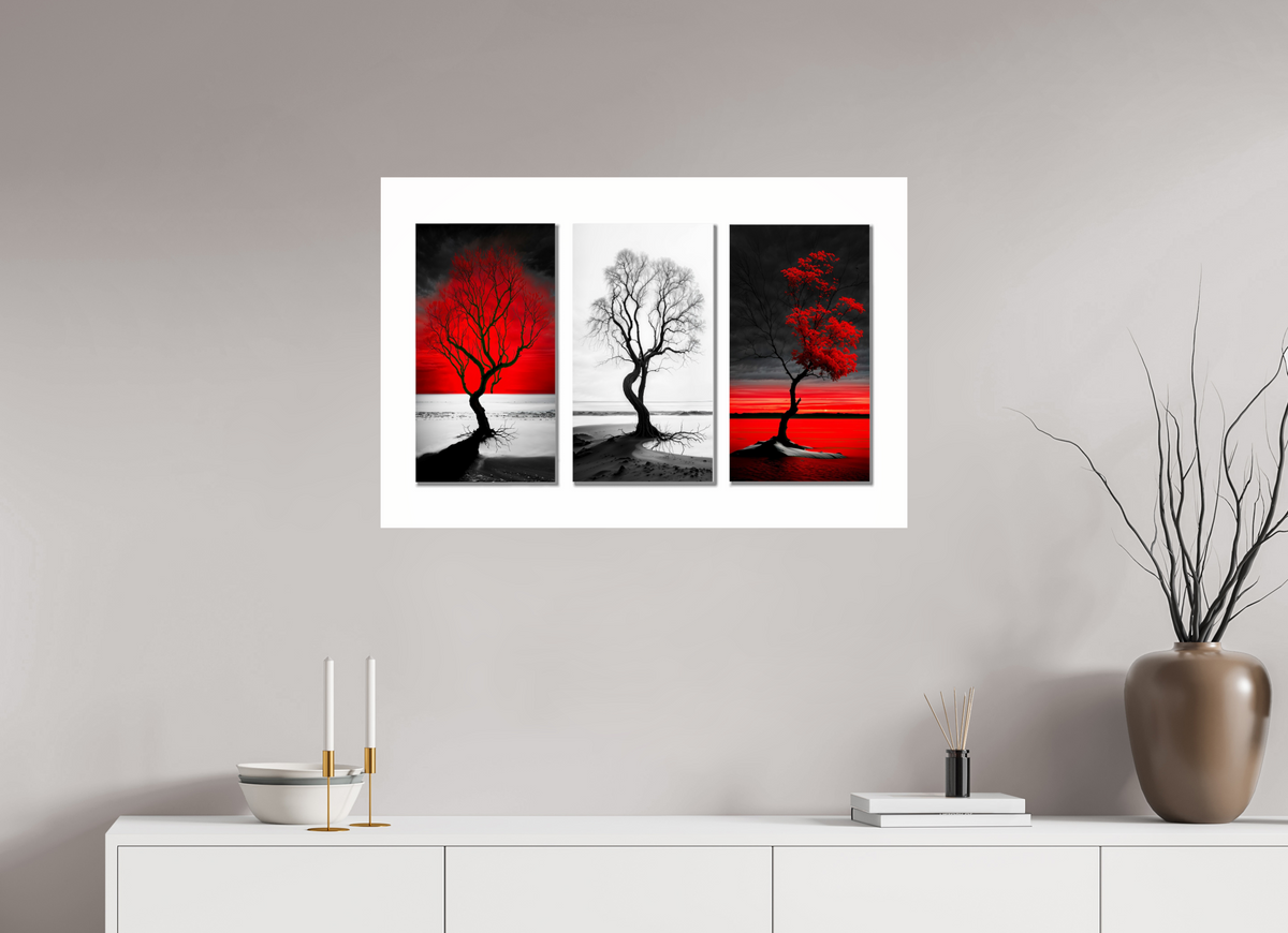 90 x 60 cm, Acrylglas glänzend standard Triptychon Bäume am Ufer-03
