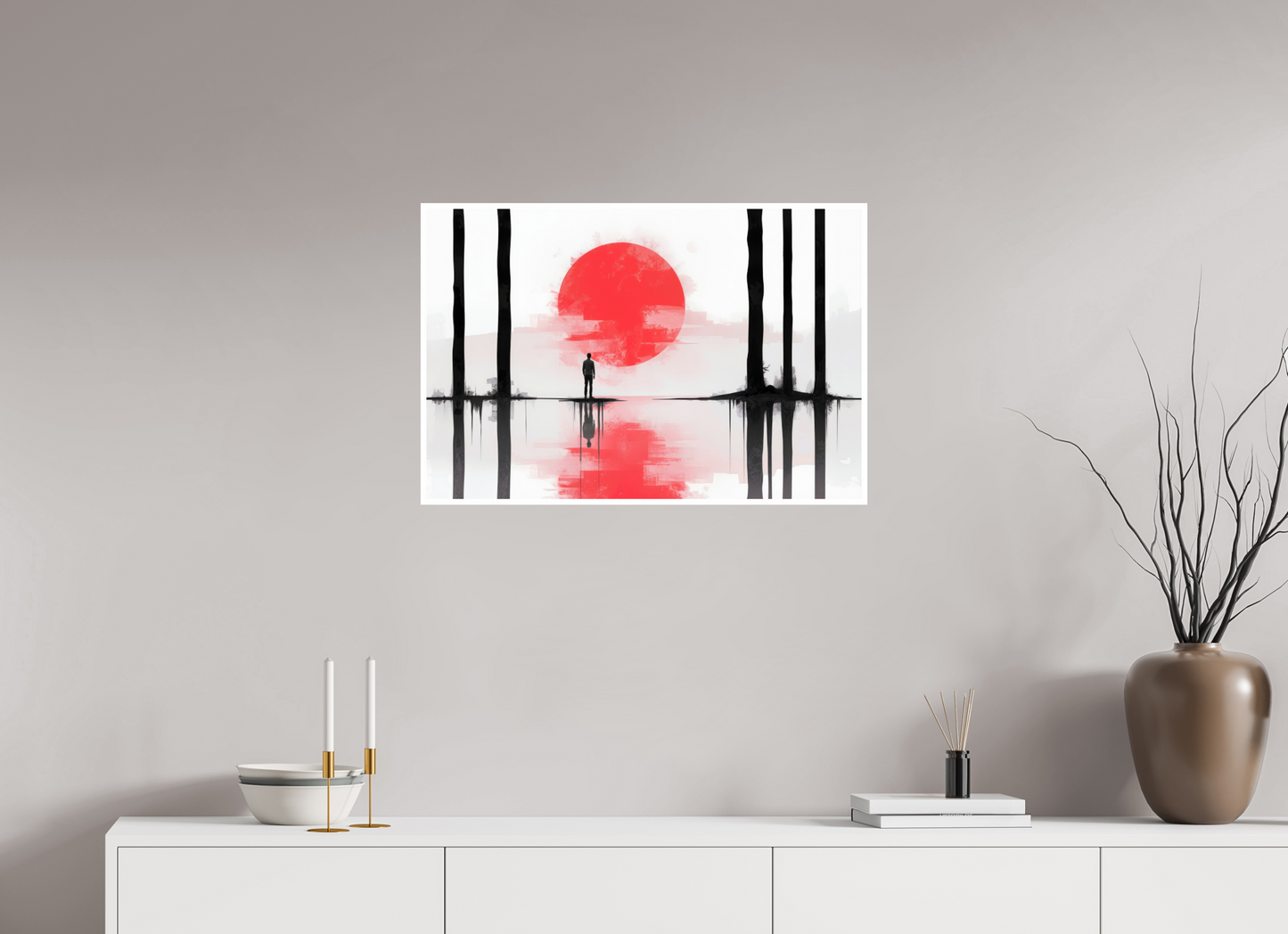 75 x 50 cm, Fine Art Print Hahnemühle Baryta Rote Sonne, Stille Küste—Wandkunst, Fine Art Print, Leinwand, Acryldruck, Alu-Dibond