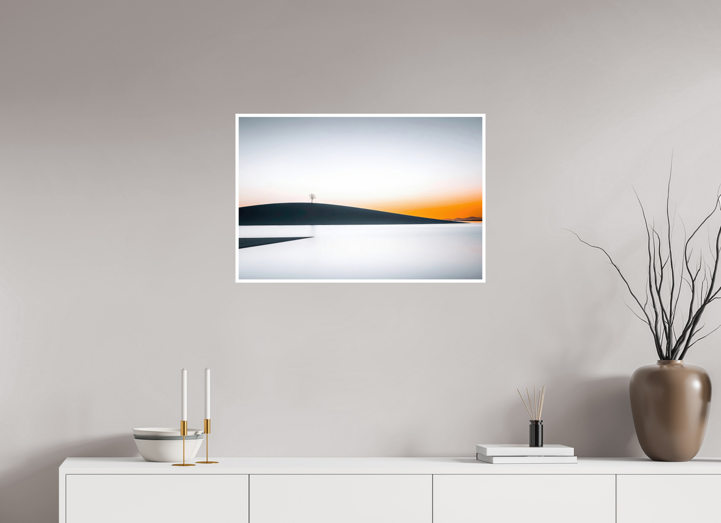 75 x 50 cm, Fine Art Print Hahnemühle Baryta Einsamer Baum im Abendlicht—Wandkunst, Fine Art Print, Leinwand, Acryldruck, Alu-Dibond