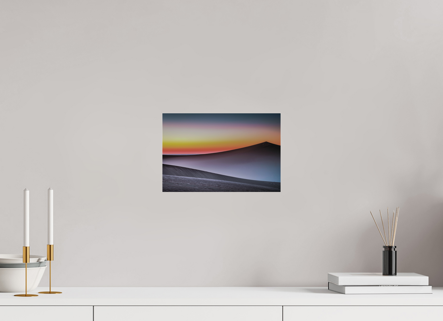 30 x 20 cm, Fine Art Pigmentdruck hinter Acrylglas Dämmerung über der Düne