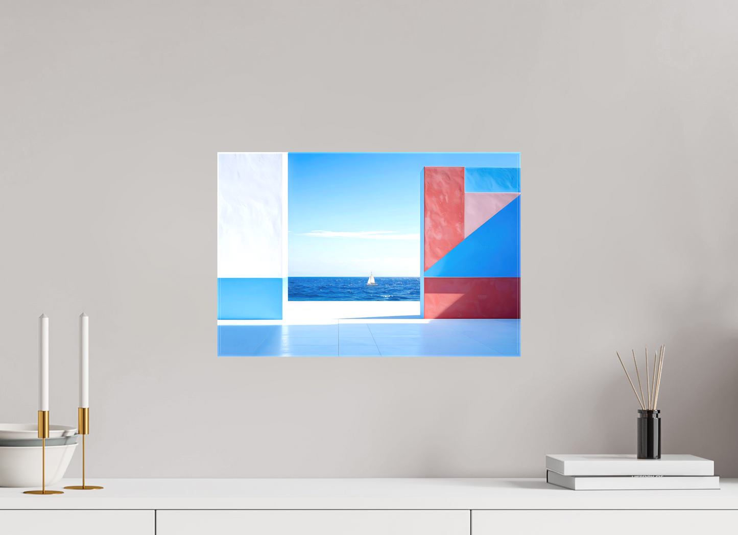 45 x 30 cm, Leinwand glänzend Mauer am Meer-03—Wandkunst, Fine Art Print, Leinwand, Acryldruck