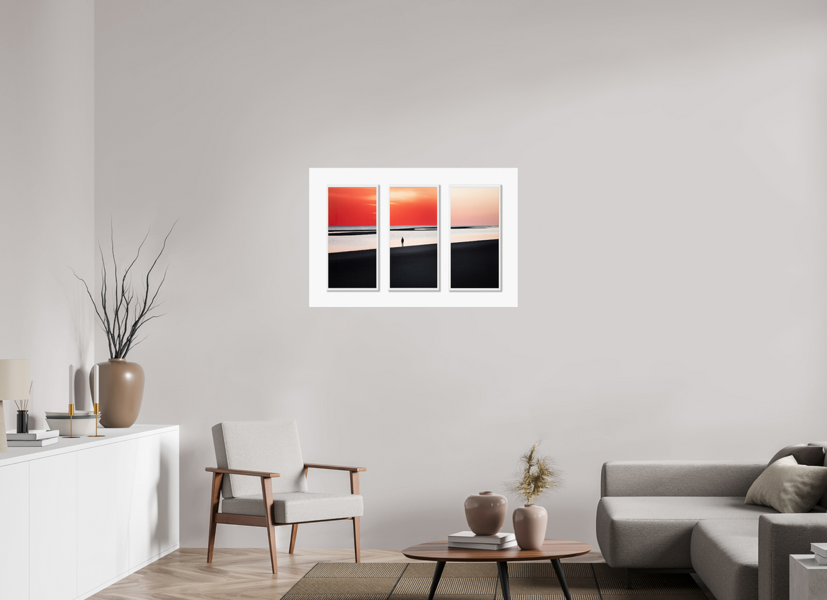 105 x 70 cm, Druck auf Alu-Dibond Tryptichon Mann am Ufer