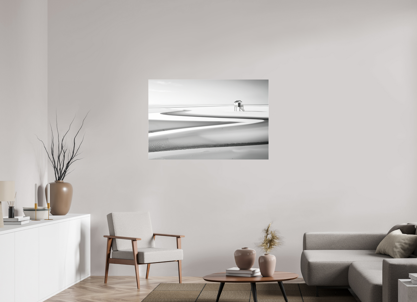 120 x 80 cm, Fine Art Pigmentdruck hinter Acrylglas Pfahlhaus im Wattenmeer-01