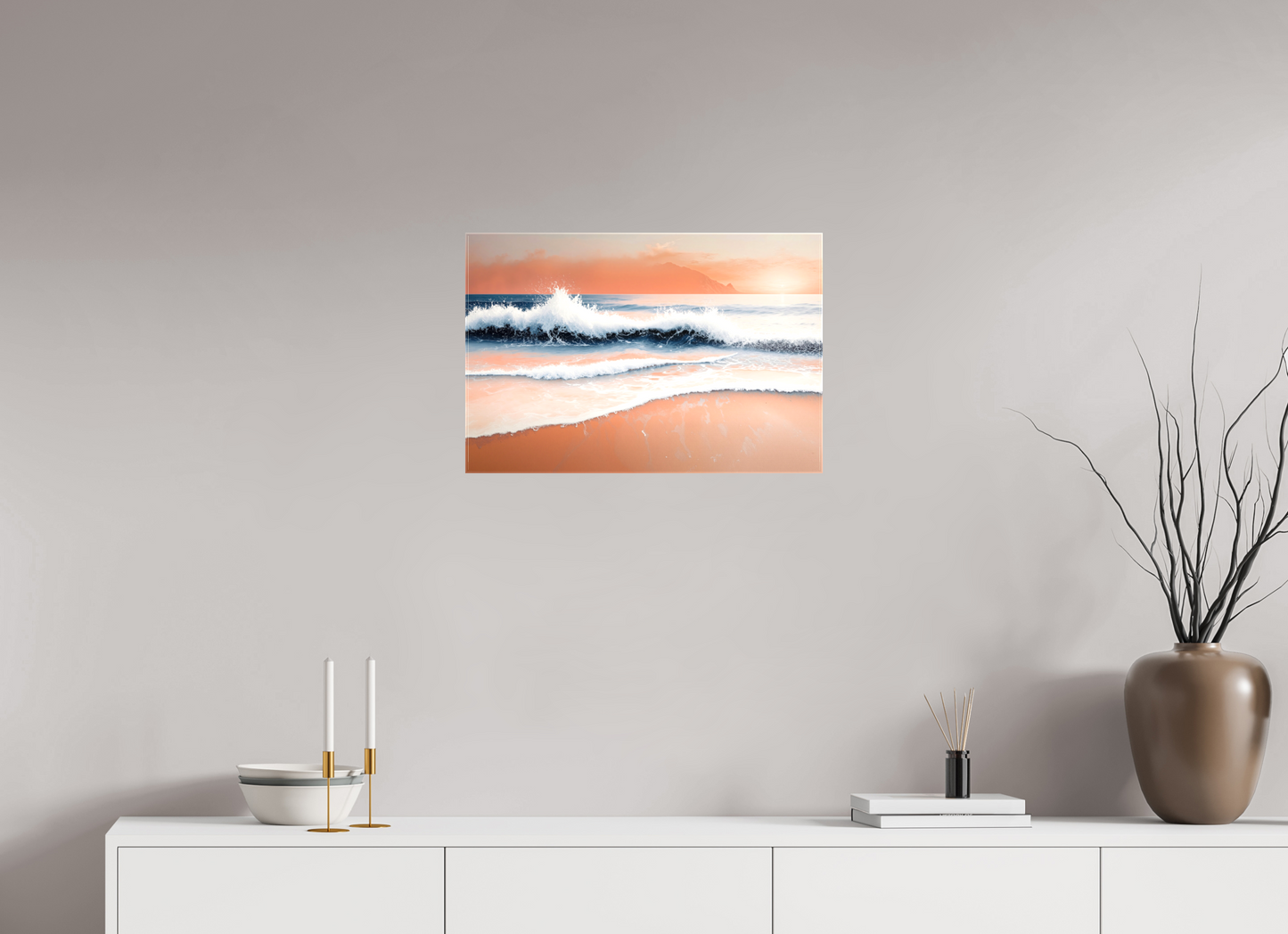 60 x 40 cm, Leinwand glänzend Brandung in Pastell—Wandkunst, Fine Art Print, Leinwand, Acryldruck, Alu-Dibond