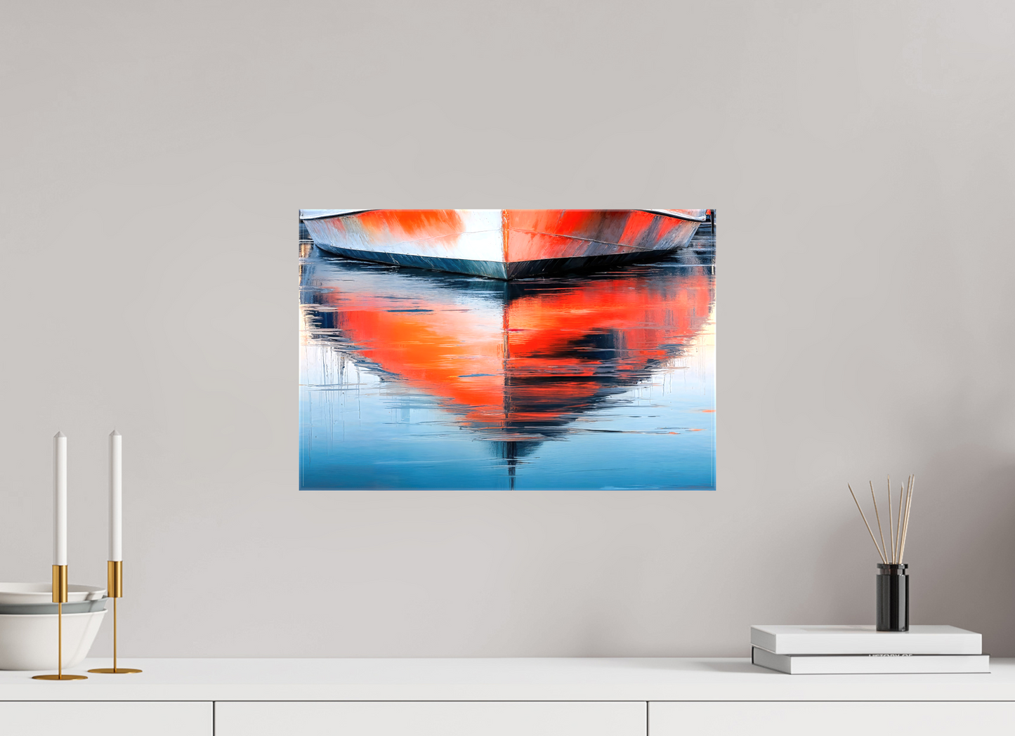 45 x 30 cm, Leinwand glänzend Wasserspiegelung Bootsrumpf-01