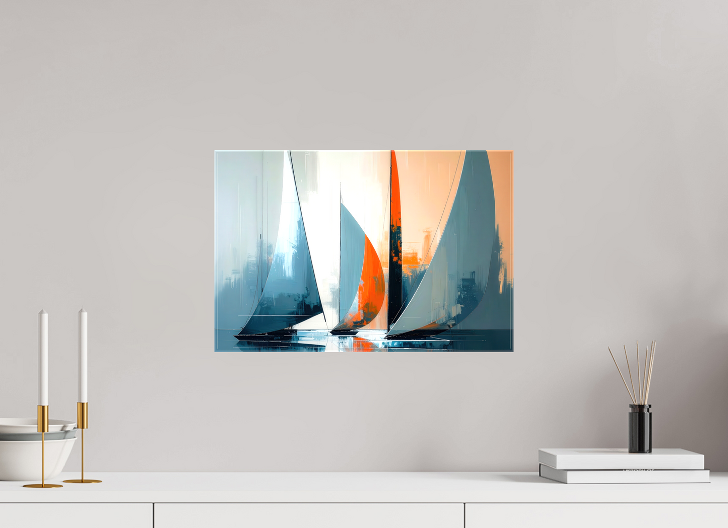 45 x 30 cm, Leinwand glänzend Segelboote abstrakt-14-32—Wandkunst, Fine Art Print, Leinwand, Acryldruck, Alu-Dibond