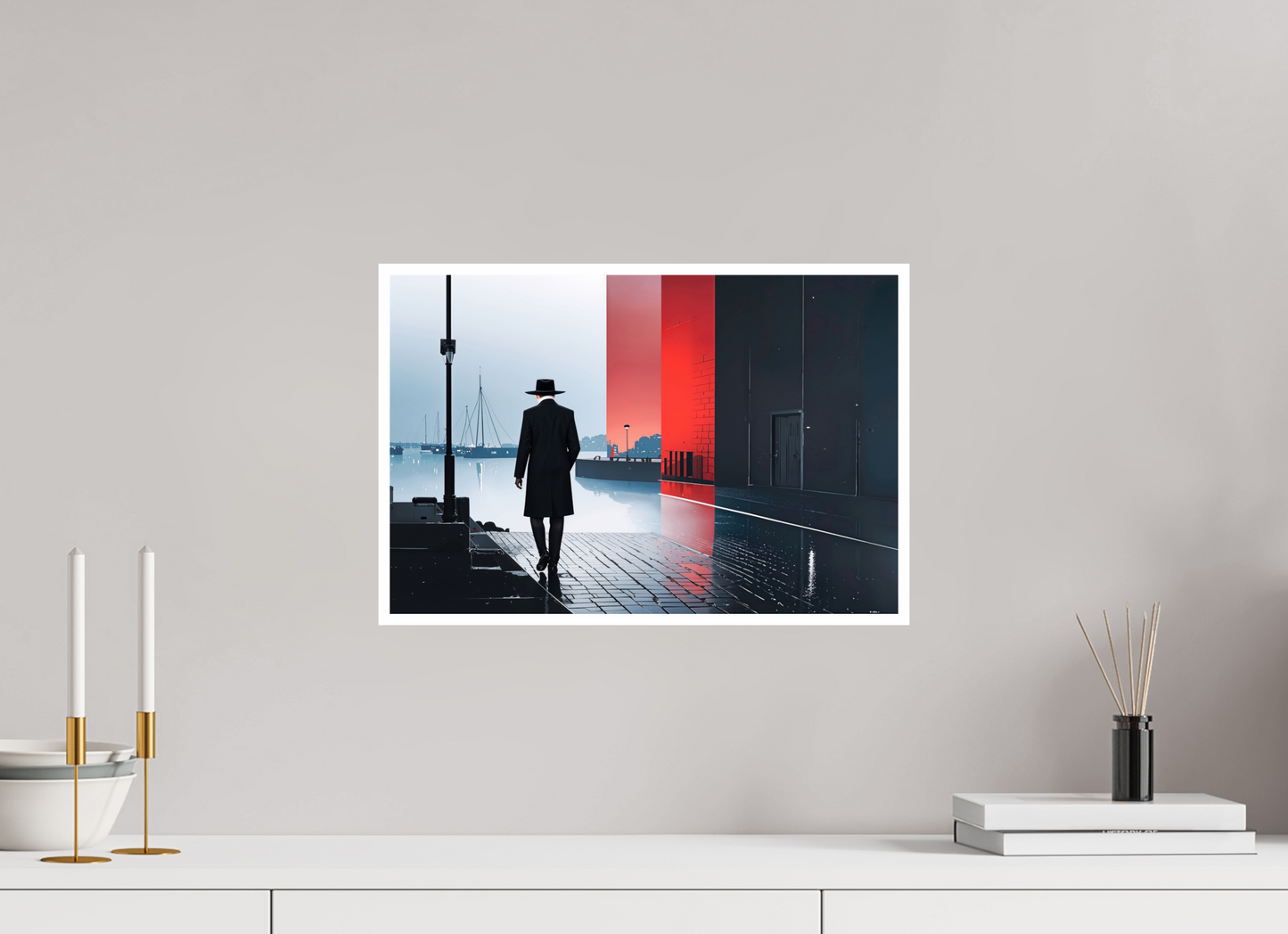 45 x 30 cm, Fine Art Print Hahnemühle Baryta Mann in Hafenstadt -noir city- 01