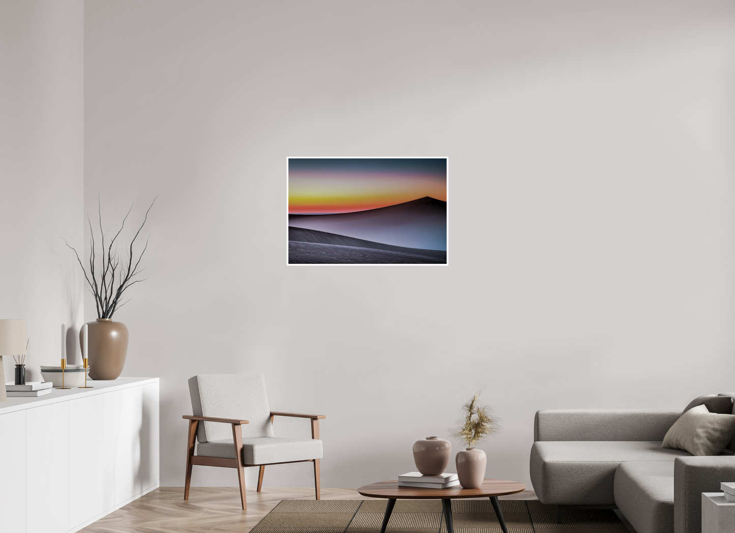 90 x 60 cm, Fine Art Print Hahnemühle Baryta Dämmerung über der Düne—Wandkunst, Fine Art Print, Leinwand, Acryldruck, Alu-Dibond