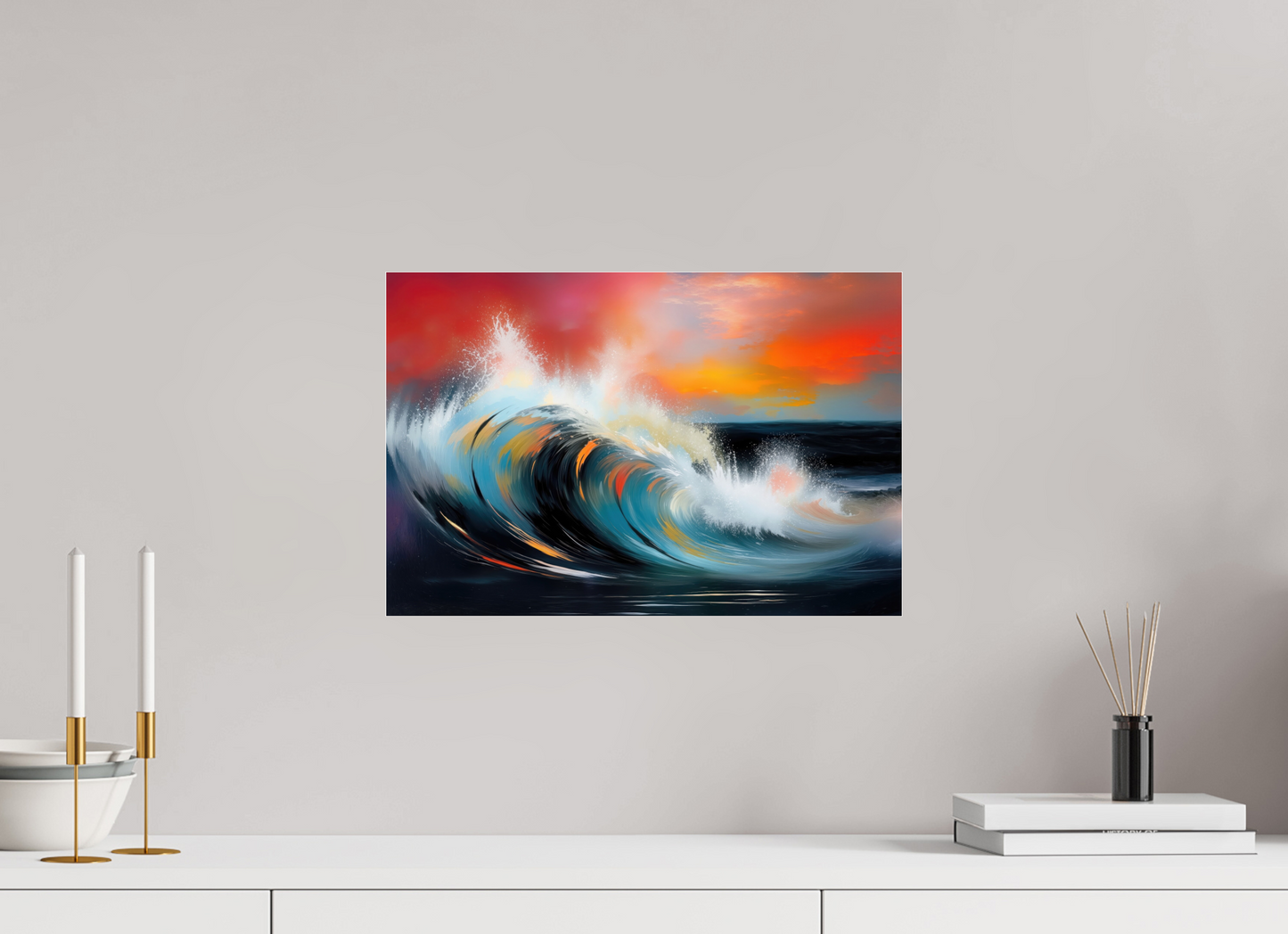 45 x 30 cm, Acrylglas glänzend standard Glühende Brandung—Wandkunst, Fine Art Print, Leinwand, Acryldruck, Alu-Dibond