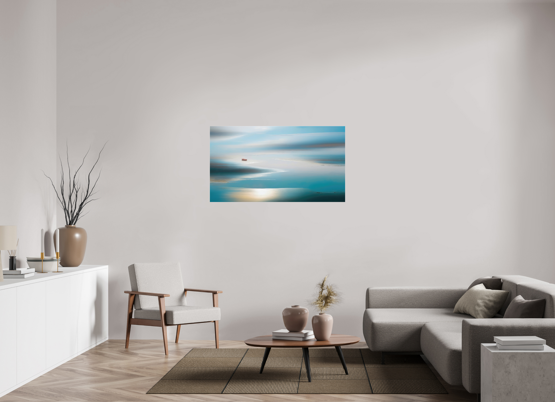 128 x 72 cm, Acrylglas glänzend standard Boot im Wattenmeer-06—Wandkunst, Fine Art Print, Leinwand, Acryldruck, Alu-Dibond
