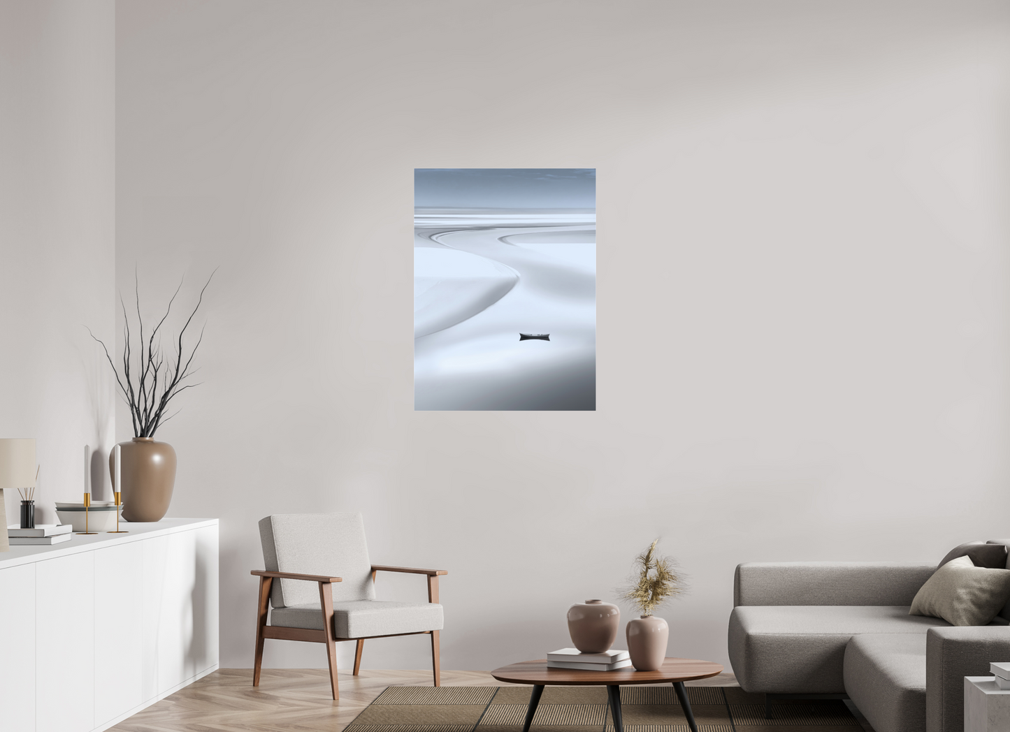 75 x 100 cm, Acrylglas glänzend standard Boot im Wattenmeer