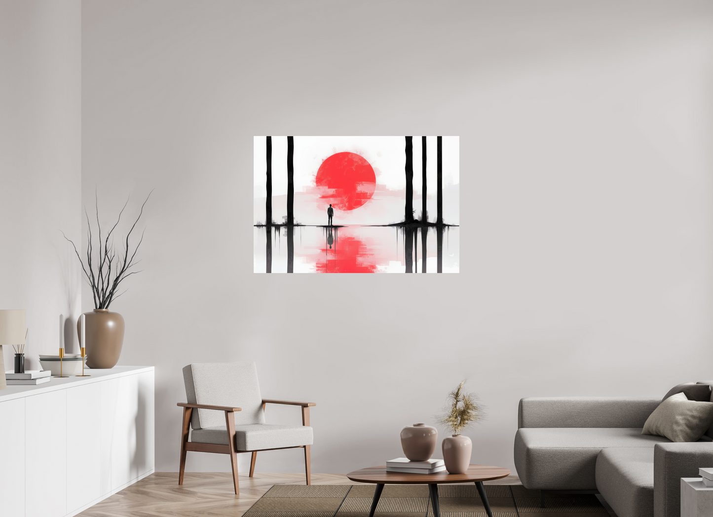 120 x 80 cm, Acrylglas glänzend standard Rote Sonne, Stille Küste—Wandkunst, Fine Art Print, Leinwand, Acryldruck, Alu-Dibond