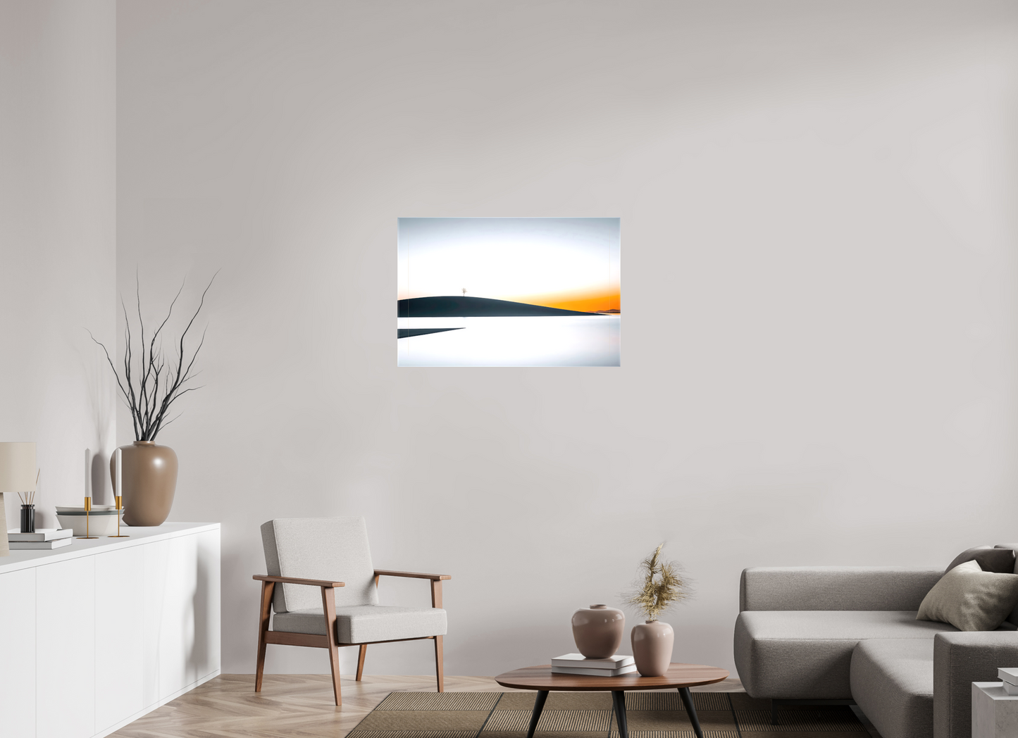 90 x 60 cm, Leinwand glänzend Einsamer Baum im Abendlicht—Wandkunst, Fine Art Print, Leinwand, Acryldruck, Alu-Dibond
