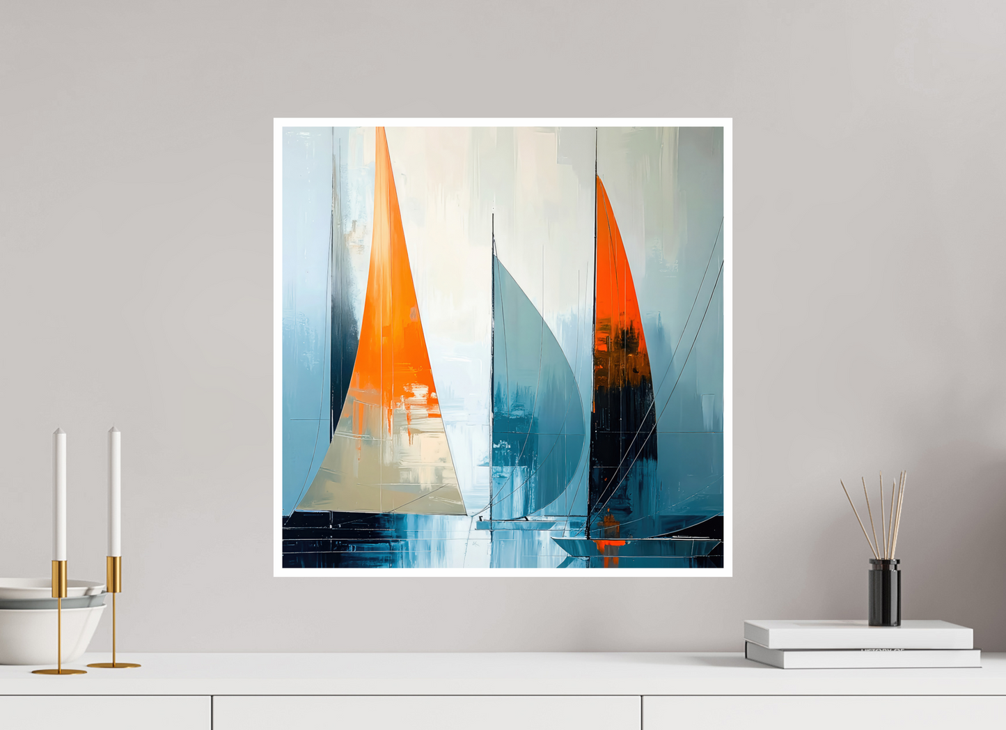 50 x 50 cm, Fine Art Print Hahnemühle Baryta Segelboot-Kunst - Abstraktion in Bewegung—Wandkunst, Fine Art Print, Leinwand, Acryldruck, Alu-Dibond