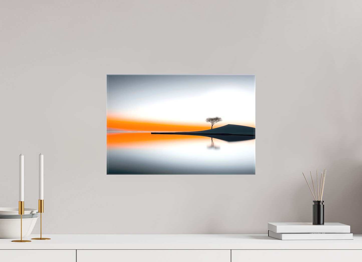 45 x 30 cm, Leinwand glänzend Uferlinie im Morgenlicht