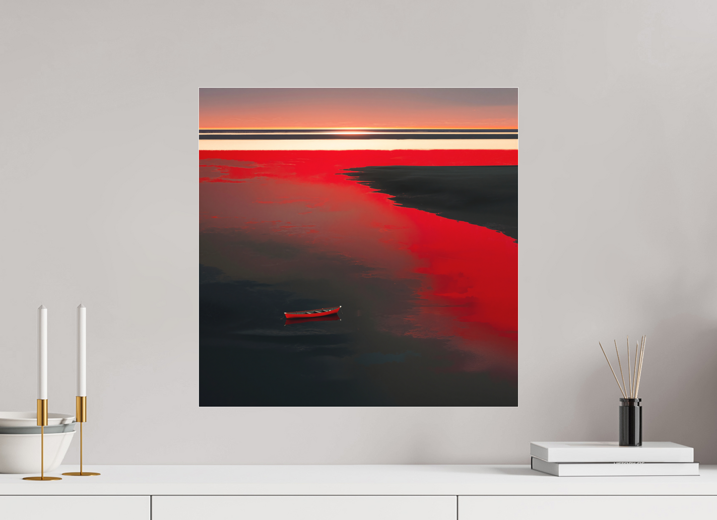 50 x 50 cm, Fine Art Pigmentdruck hinter Acrylglas Allein im Rot