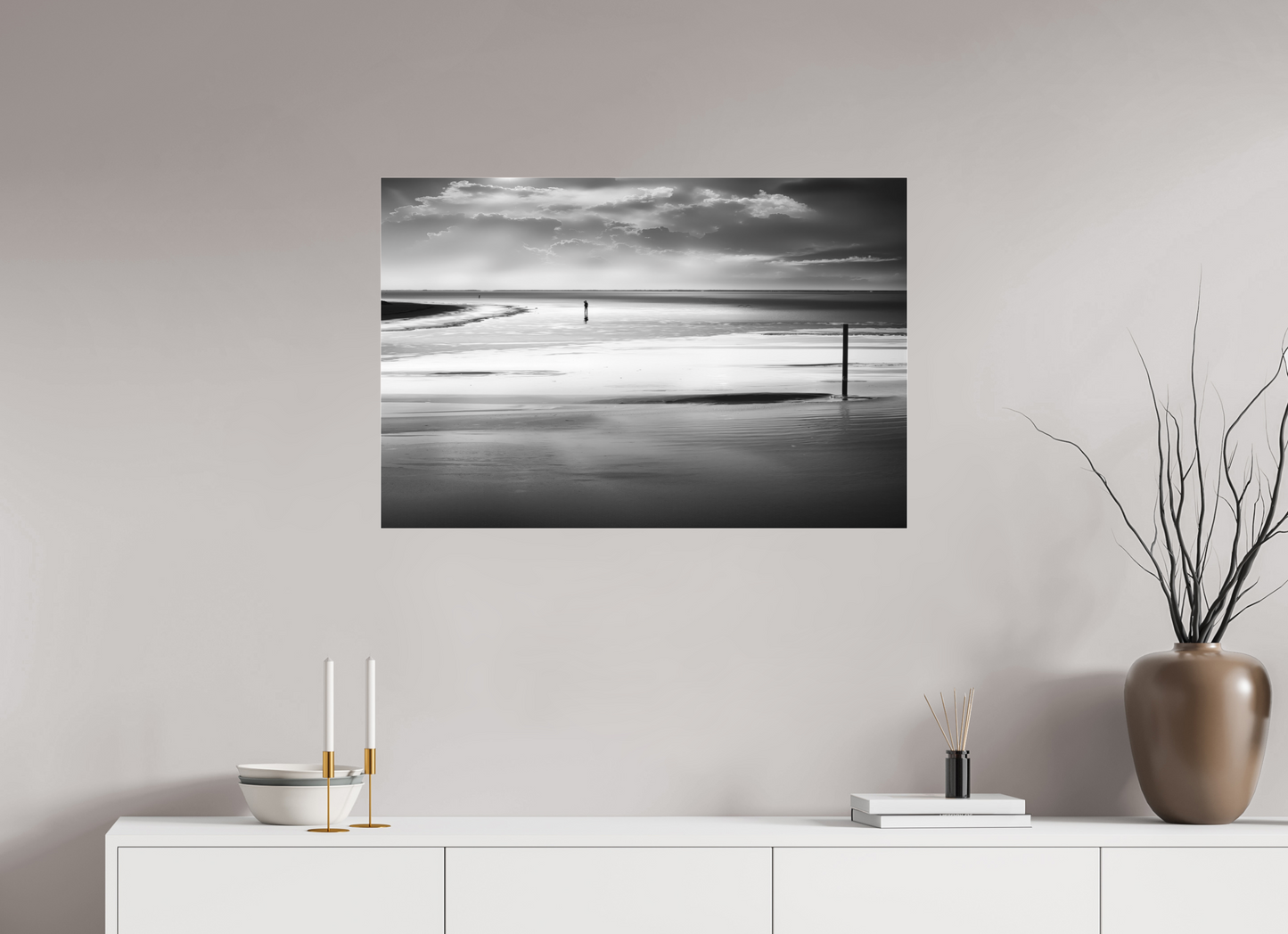 90 x 60 cm, Fine Art Pigmentdruck hinter Acrylglas Mann im Wattenmeer-01