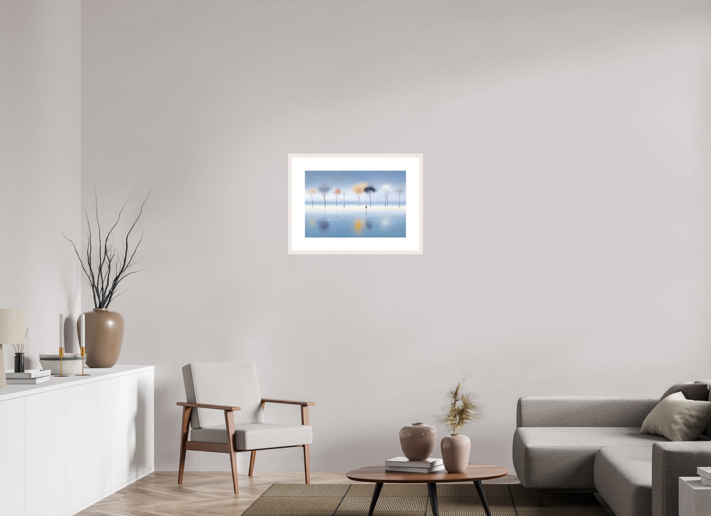 60 x 40 cm, Fine Art Print gerahmt Stilles Ufer, ferne Gedanken