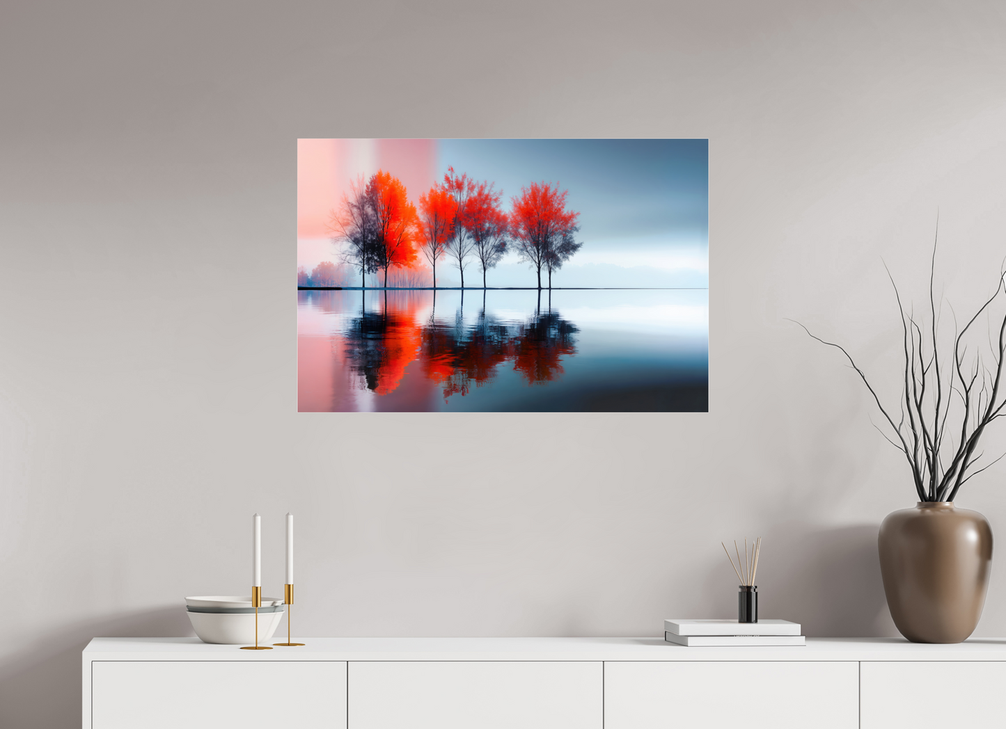 90 x 60 cm, Acrylglas glänzend standard Stille in Rot—Wandkunst, Fine Art Print, Leinwand, Acryldruck, Alu-Dibond