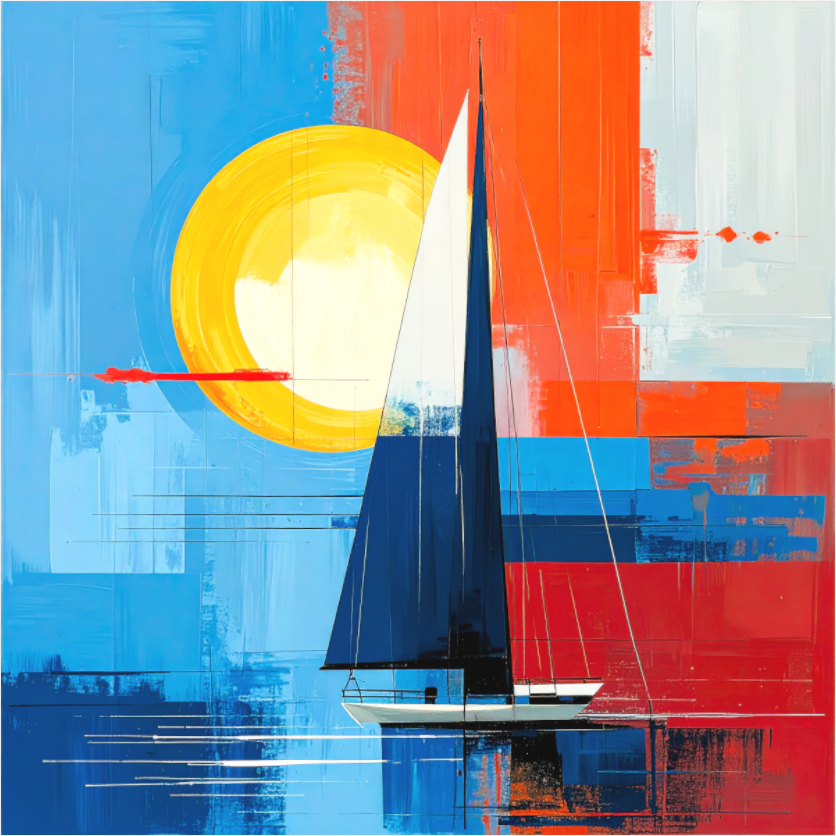 Main image Segelboot-Kunst – Licht, Farbe und Bewegung—Wandkunst, Fine Art Print, Leinwand, Acryldruck, Alu-Dibond
