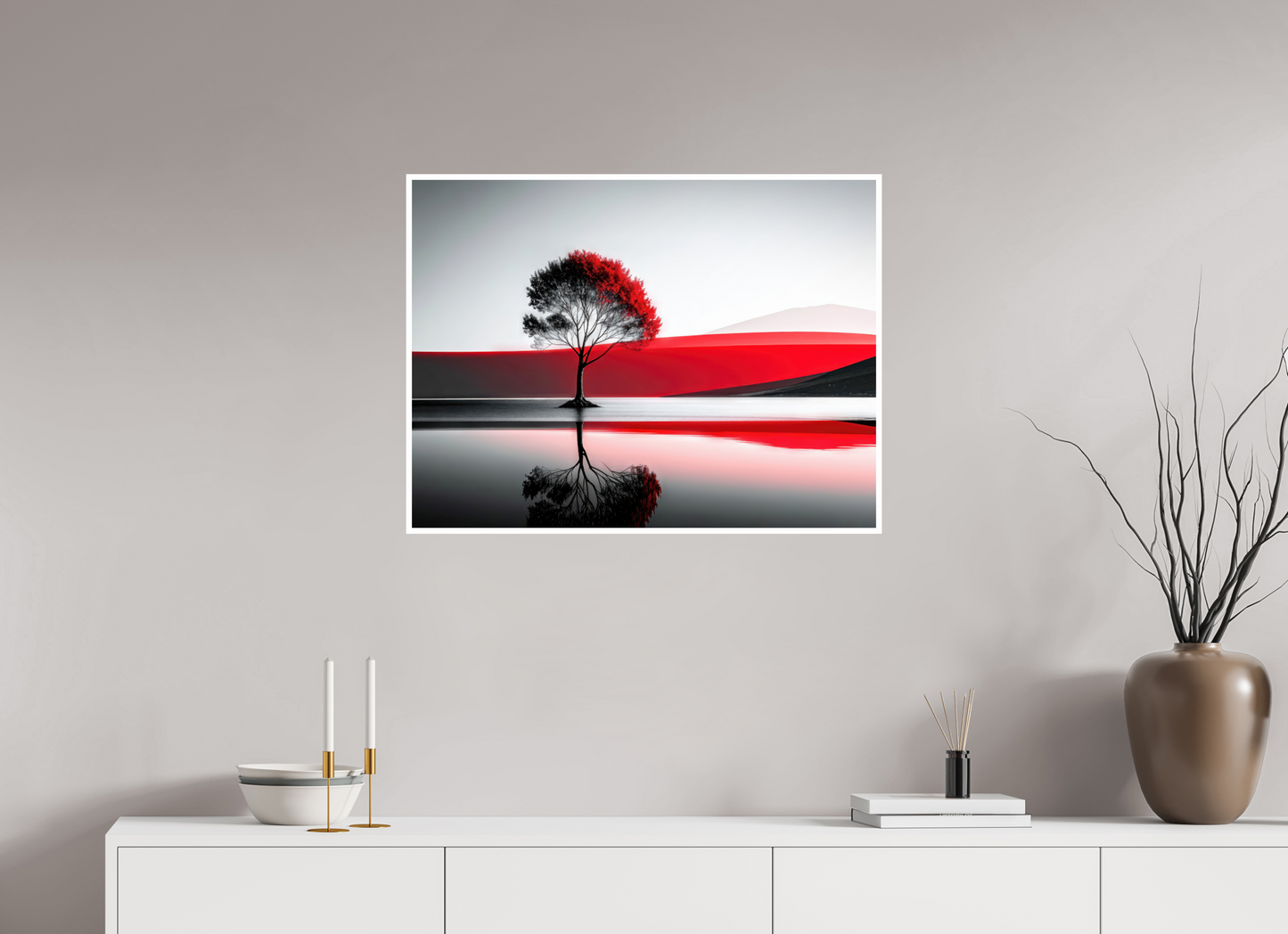 80 x 60 cm, Fine Art Print Hahnemühle Baryta Baum am Ufer surreal-01—Wandkunst, Fine Art Print, Leinwand, Acryldruck, Alu-Dibond